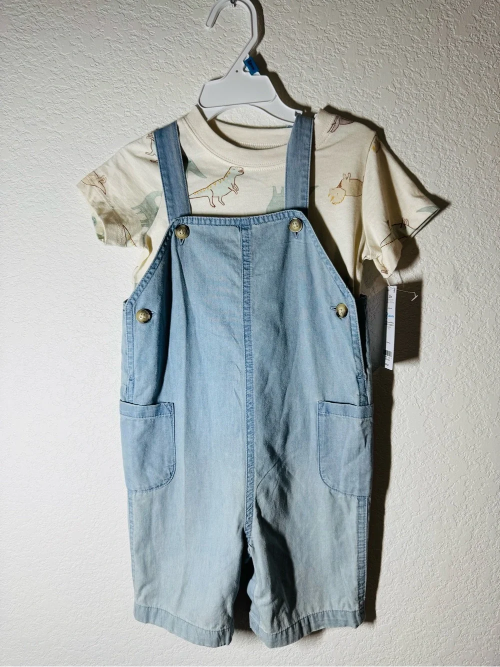 Carter's Light Blue Denim Short Overalls with Button NWT